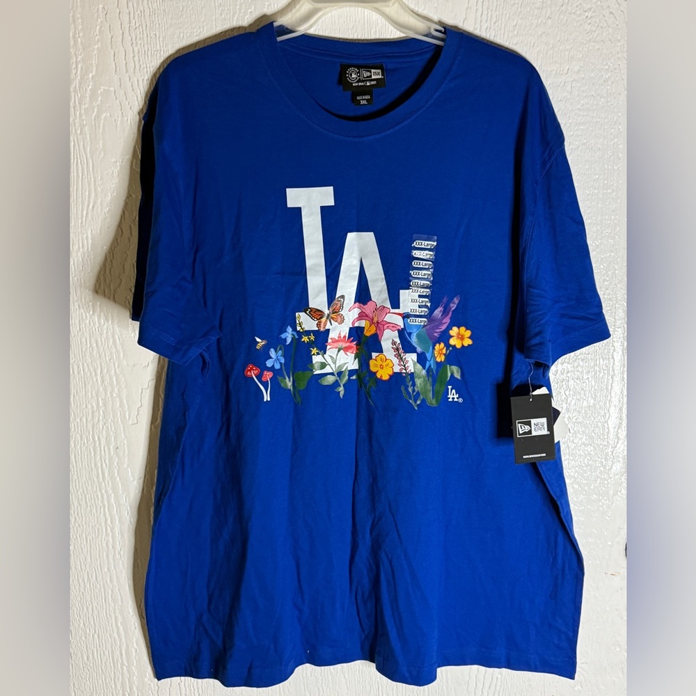 LA Blue Graphic T-Shirt with Floral Design